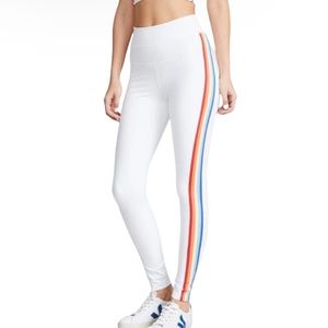 Spiritual Gangster Women's White Rainbow Striped Leggings